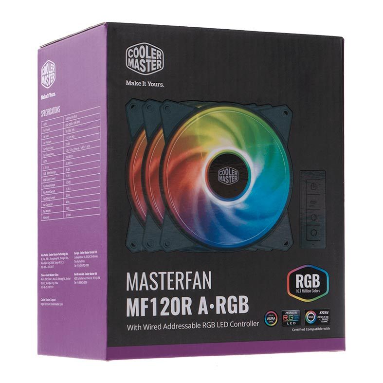 Kit Ventoinhas Cooler Master Masterfan MF120R ARGB 3x120mm, R4-120R-203C-R1