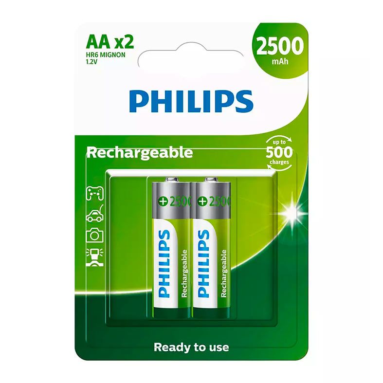 Pilha Alcalina Philips Recaregavel, AA, 2 Unidades, R6B2RTU25-59