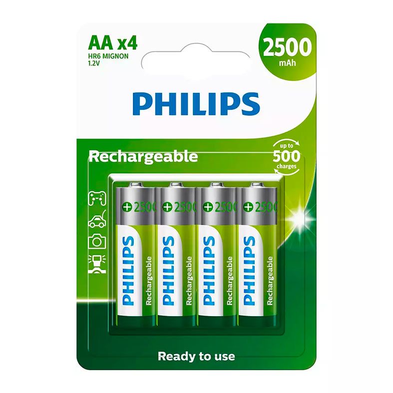 Pilhas Alcalinas Philips Recarregavel, AA, 4 Unidades, R6B4RTU25-59