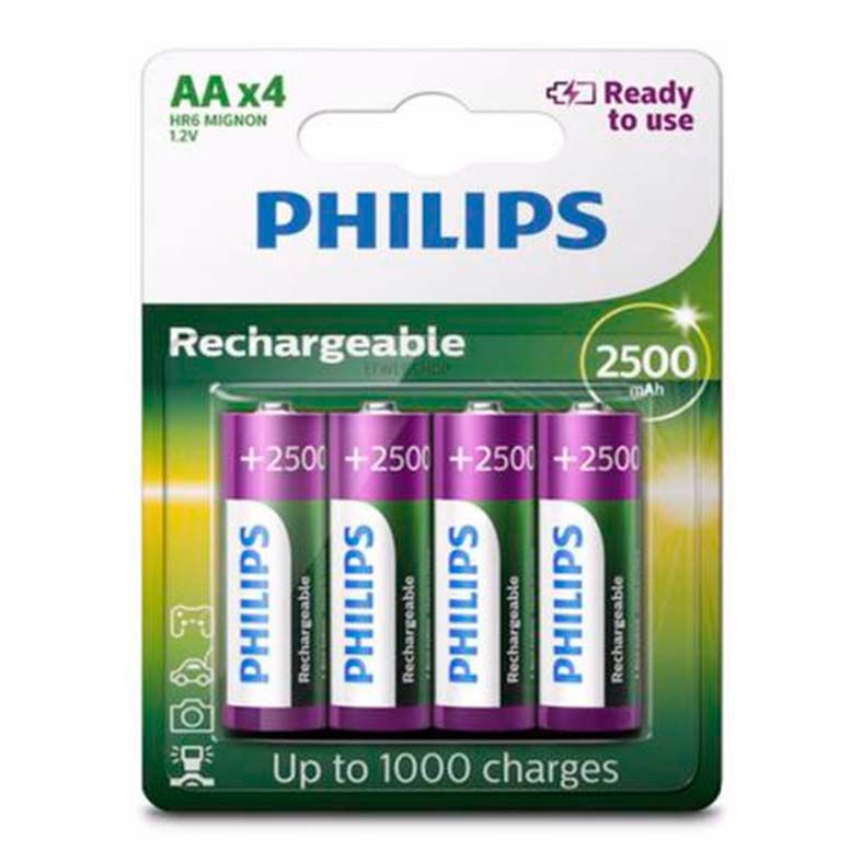 Pilhas Recarregavel Philips AA 1,2v 2500mAh 4 Unidades, R6B4RTU25/97 