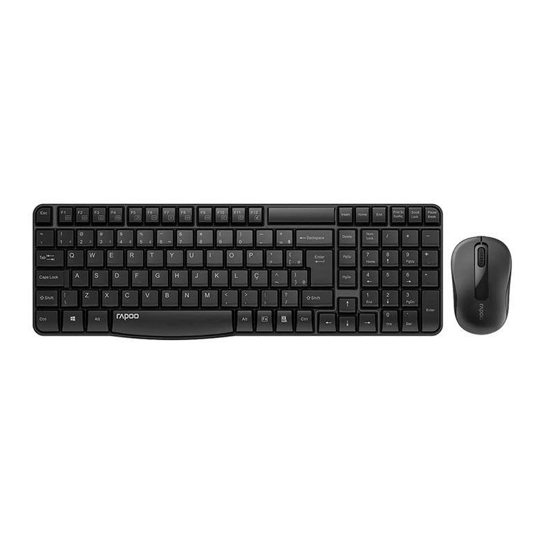 Kit Teclado e Mouse Rapoo X1800S, Wireless, ABNT2, 1000DPI, Preto, RA001