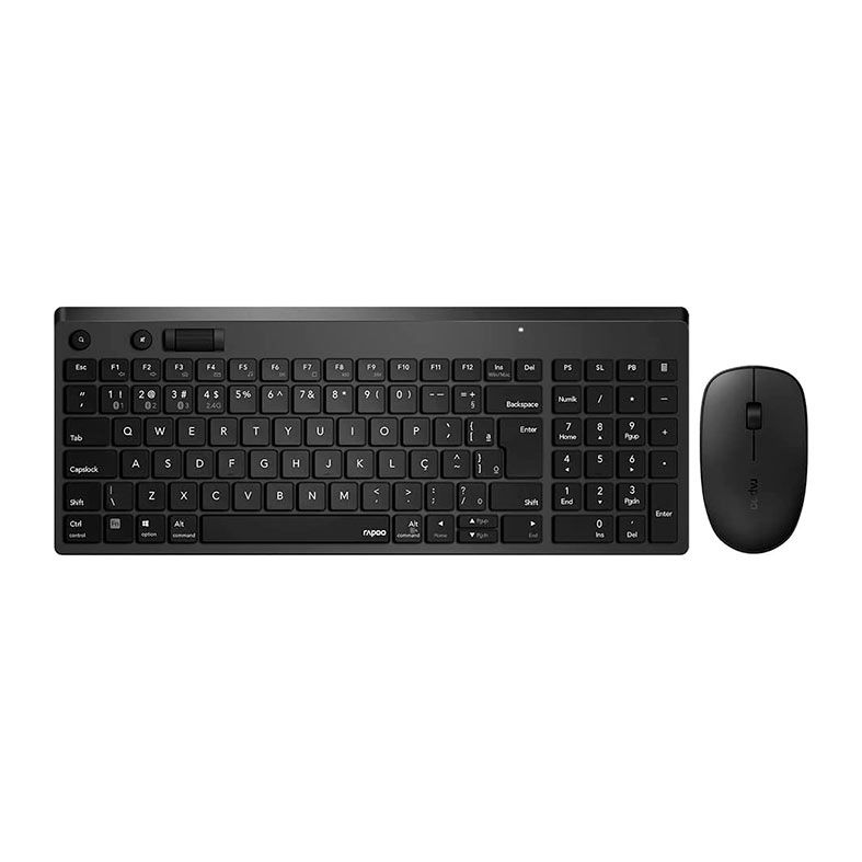 Kit Teclado e Mouse Rapoo 8050T, Wireless, ABNT2, 1300DPI, Preto, RA003