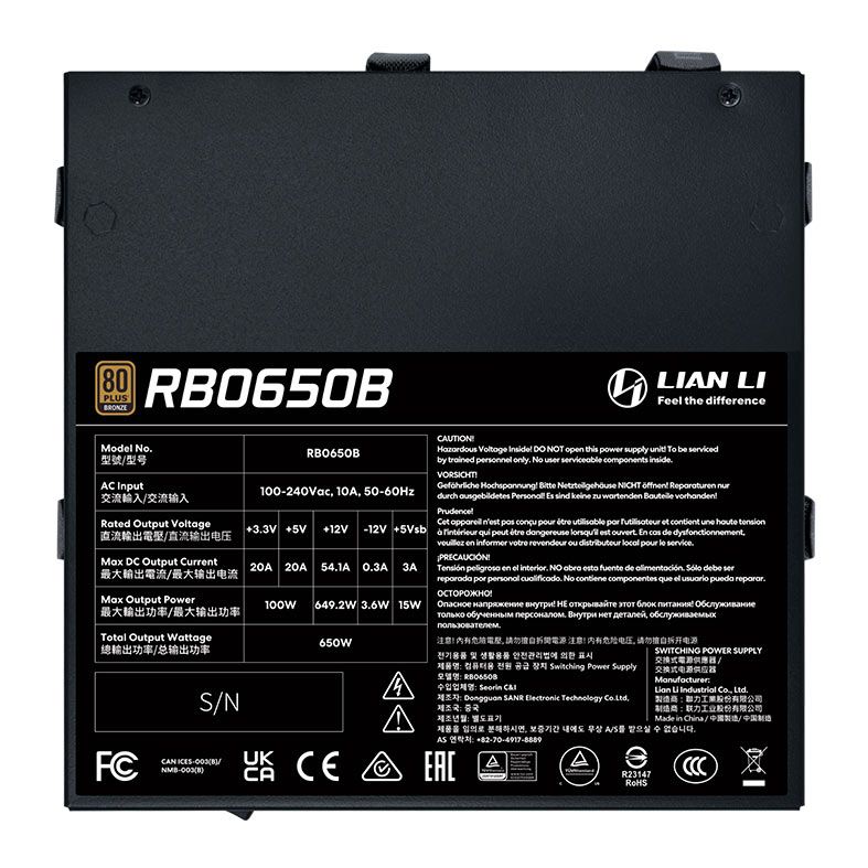 Fonte Lian Li RB0650B, 650W, 80 Plus Bronze, Preto, RB0650B