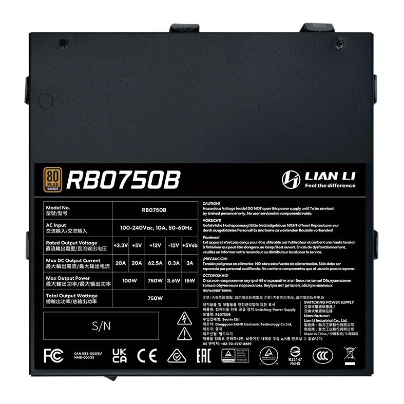 Fonte Lian Li RB0750B, 750W, 80 Plus Bronze, Preto, RB0750B