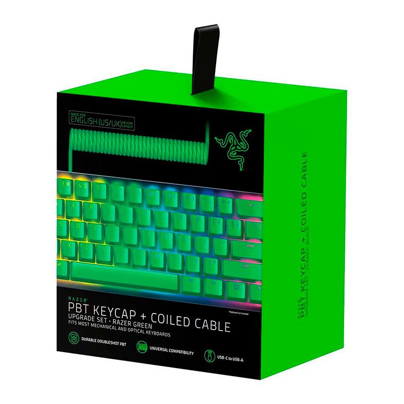 Conjunto de Teclas Razer PBT Doubleshot + Cabo USB-C Para USB-A, Verde, RC21-01490700-R3M1