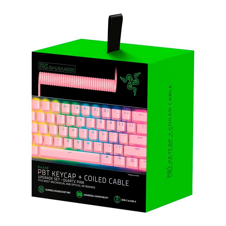 Conjunto de Teclas Razer PBT Doubleshot + Cabo USB-C Para USB-A, Rosa, RC21-01491000-R3M1
