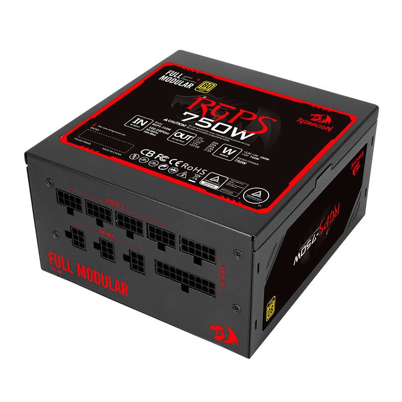 Fonte Redragon RGPS-750W, Full-Modular, 80 Plus Gold, Preto, RGPS-750W