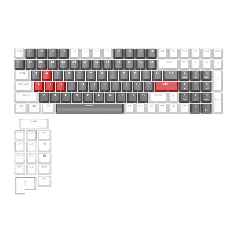 Conjunto de Teclas Royal Kludge, Double Shot, Branco/Cinza/Vermelho, RK-1101