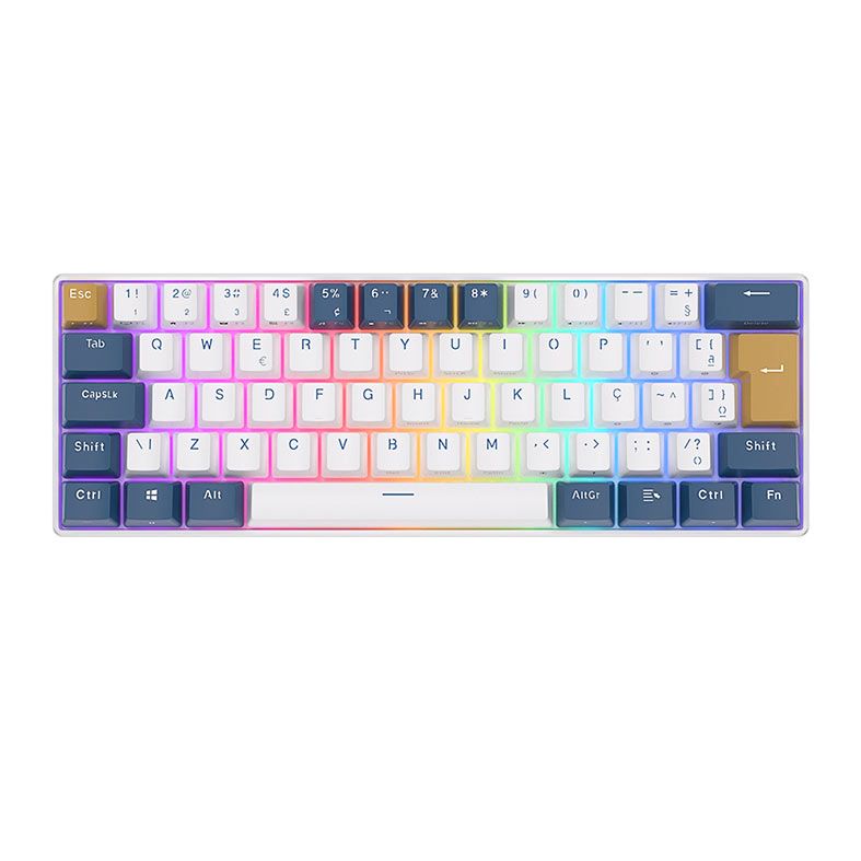 Teclado Mecanico Gamer Royal Kludge RK61, RGB, Switch Brown, Branco e Azul, RK61-KB-BW