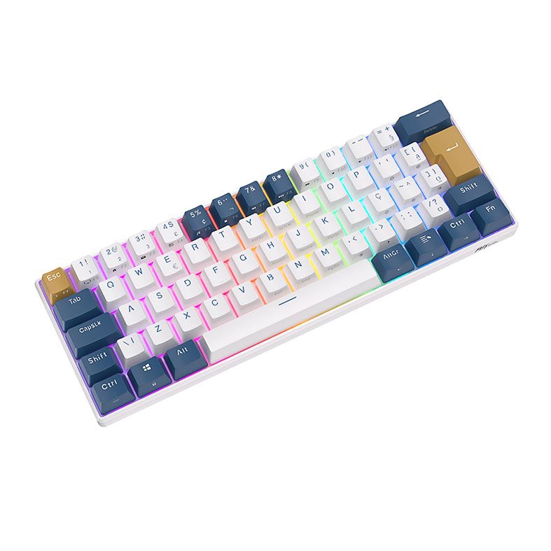Teclado Mecanico Gamer Royal Kludge RK61, RGB, Switch Brown, Branco e Azul, RK61-KB-BW