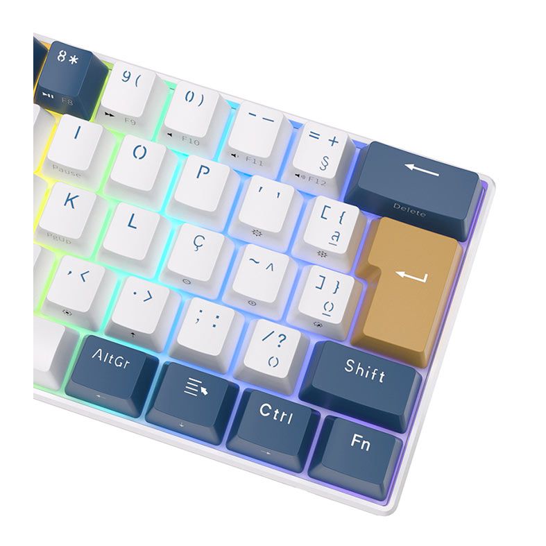 Teclado Mecanico Gamer Royal Kludge RK61, RGB, Switch Brown, Branco e Azul, RK61-KB-BW