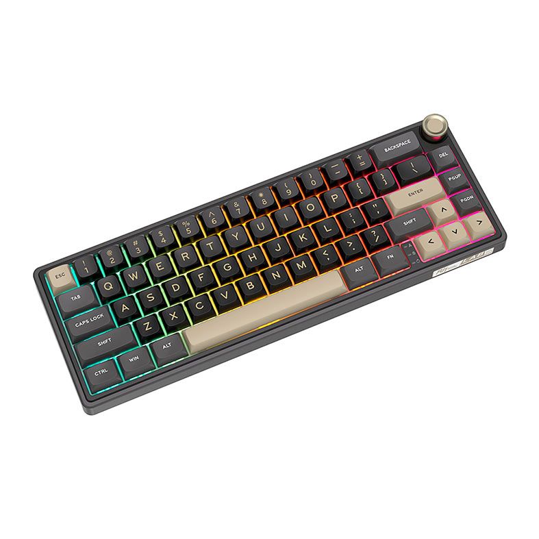 Teclado Mecanico Gamer Royal Kludge R65, RGB, Switch Brown, Preto e Dourado, RKR65-PT-C