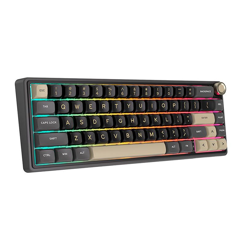 Teclado Mecanico Gamer Royal Kludge R65, RGB, Switch Brown, Preto e Dourado, RKR65-PT-C