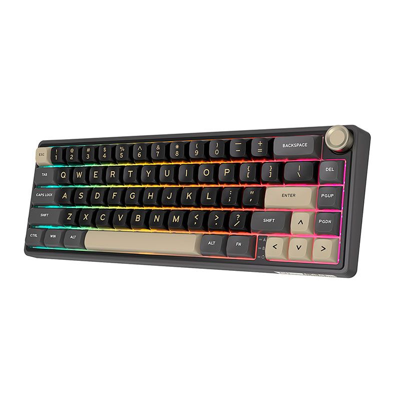 Teclado Mecanico Gamer Royal Kludge R65, RGB, Switch Brown, Preto e Dourado, RKR65-PT-C