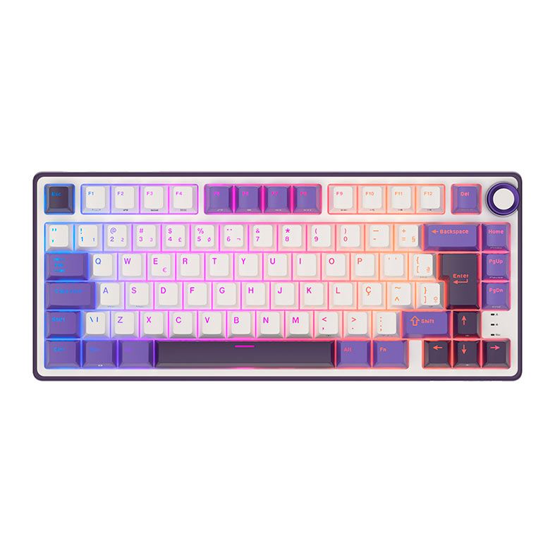 Teclado Mecanico Gamer Royal Kludge RKR75, RGB, ABNT2, Switch Brown, Branco e Roxo, RKR75-BB-BW-POR