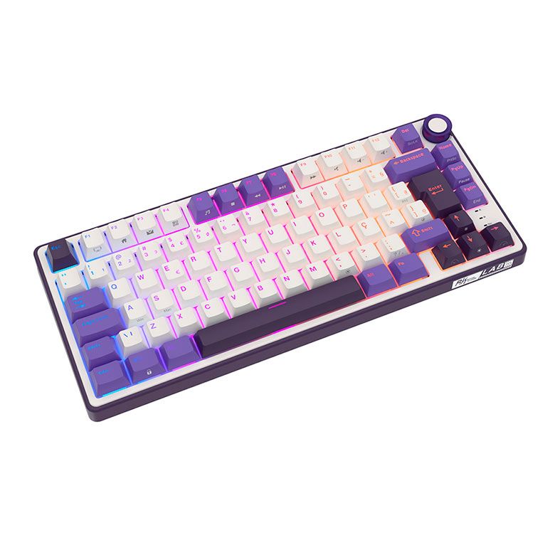 Teclado Mecanico Gamer Royal Kludge RKR75, RGB, ABNT2, Switch Brown, Branco e Roxo, RKR75-BB-BW-POR