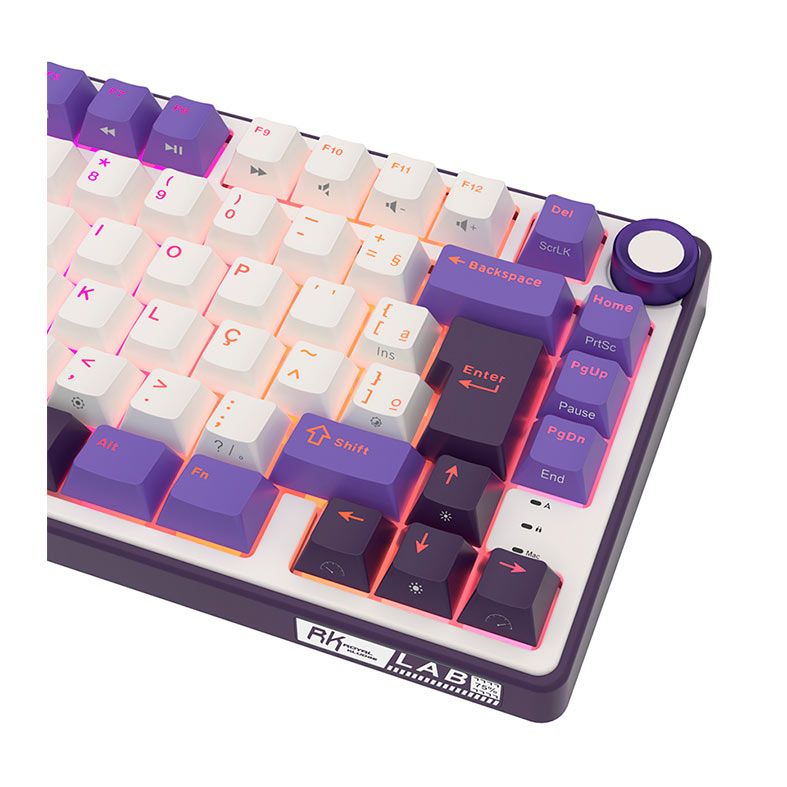 Teclado Mecanico Gamer Royal Kludge RKR75, RGB, ABNT2, Switch Brown, Branco e Roxo, RKR75-BB-BW-POR