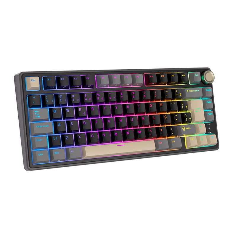 Teclado Mecanico Gamer Royal Kludge RKR75, RGB, ABNT2, Switch Brown, Preto e Cinza, RKR75-PT-BW-POR
