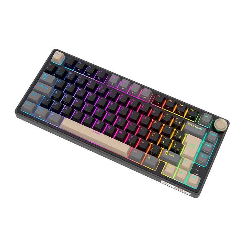 Teclado Mecanico Gamer Royal Kludge RKR75, RGB, ABNT2, Switch Brown, Preto e Cinza, RKR75-PT-BW-POR