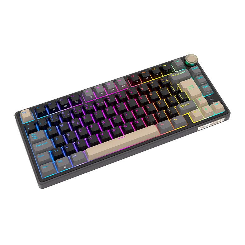 Teclado Mecanico Gamer Royal Kludge RKR75, RGB, ABNT2, Switch Brown, Preto e Cinza, RKR75-PT-BW-POR