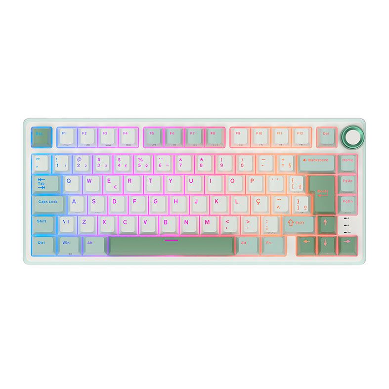 Teclado Mecanico Gamer Royal Kludge RKR75, RGB, ABNT2, Switch Brown, Branco e Ciano, RKR75-SS-BW-POR