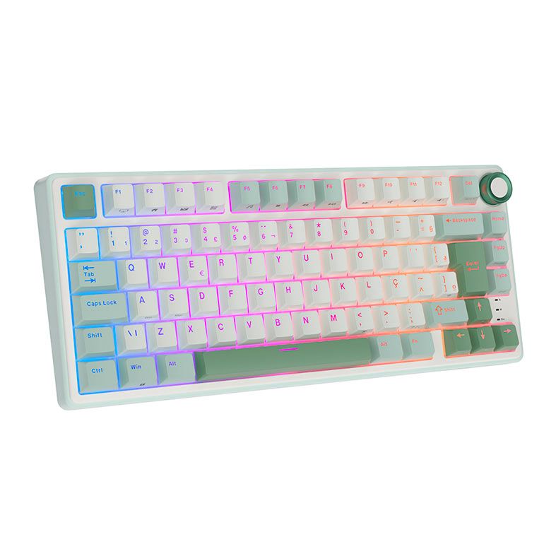 Teclado Mecanico Gamer Royal Kludge RKR75, RGB, ABNT2, Switch Brown, Branco e Ciano, RKR75-SS-BW-POR