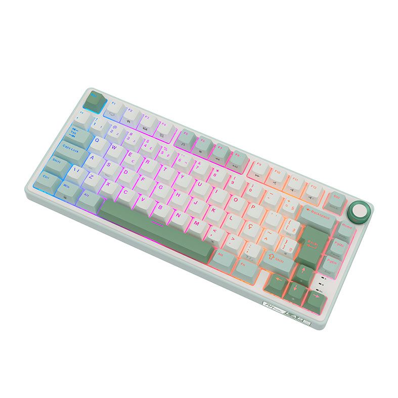 Teclado Mecanico Gamer Royal Kludge RKR75, RGB, ABNT2, Switch Brown, Branco e Ciano, RKR75-SS-BW-POR