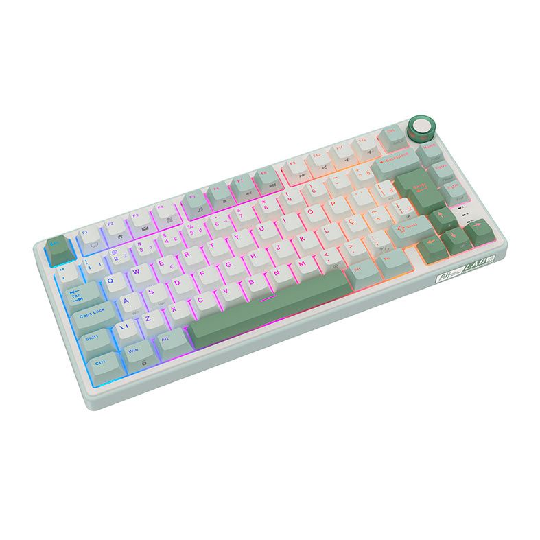 Teclado Mecanico Gamer Royal Kludge RKR75, RGB, ABNT2, Switch Brown, Branco e Ciano, RKR75-SS-BW-POR