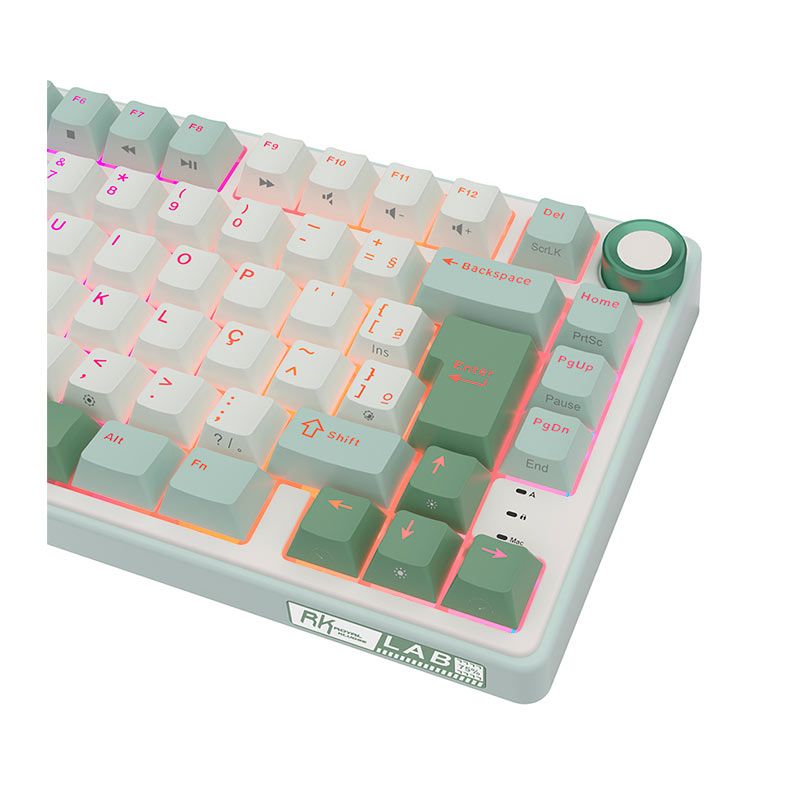 Teclado Mecanico Gamer Royal Kludge RKR75, RGB, ABNT2, Switch Brown, Branco e Ciano, RKR75-SS-BW-POR