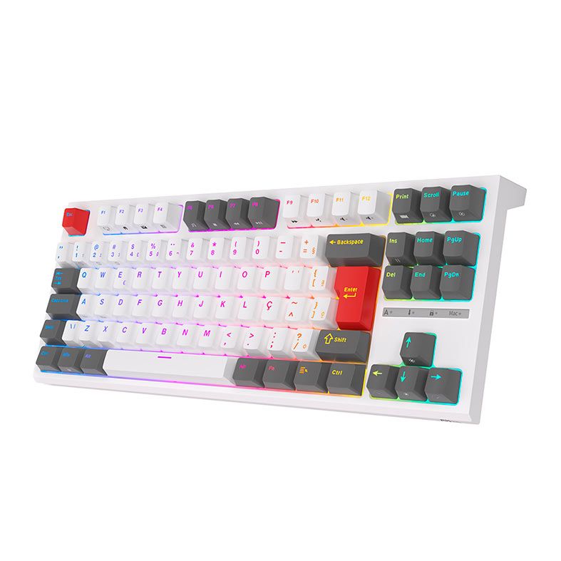 Teclado Mecanico Gamer Royal Kludge R87, RGB, ABNT2, Switch Red, Branco, RKR87-WHIT-H-POR