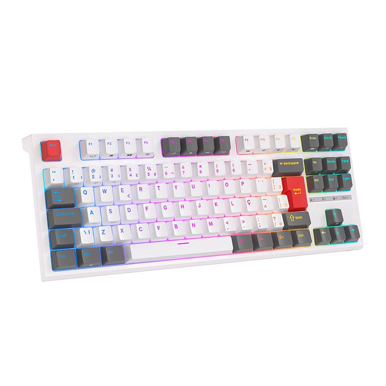 Teclado Mecanico Gamer Royal Kludge R87, RGB, ABNT2, Switch Red, Branco, RKR87-WHIT-H-POR