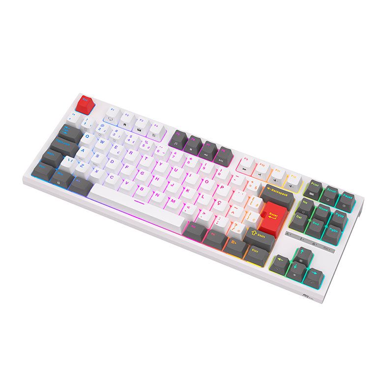 Teclado Mecanico Gamer Royal Kludge R87, RGB, ABNT2, Switch Red, Branco, RKR87-WHIT-H-POR