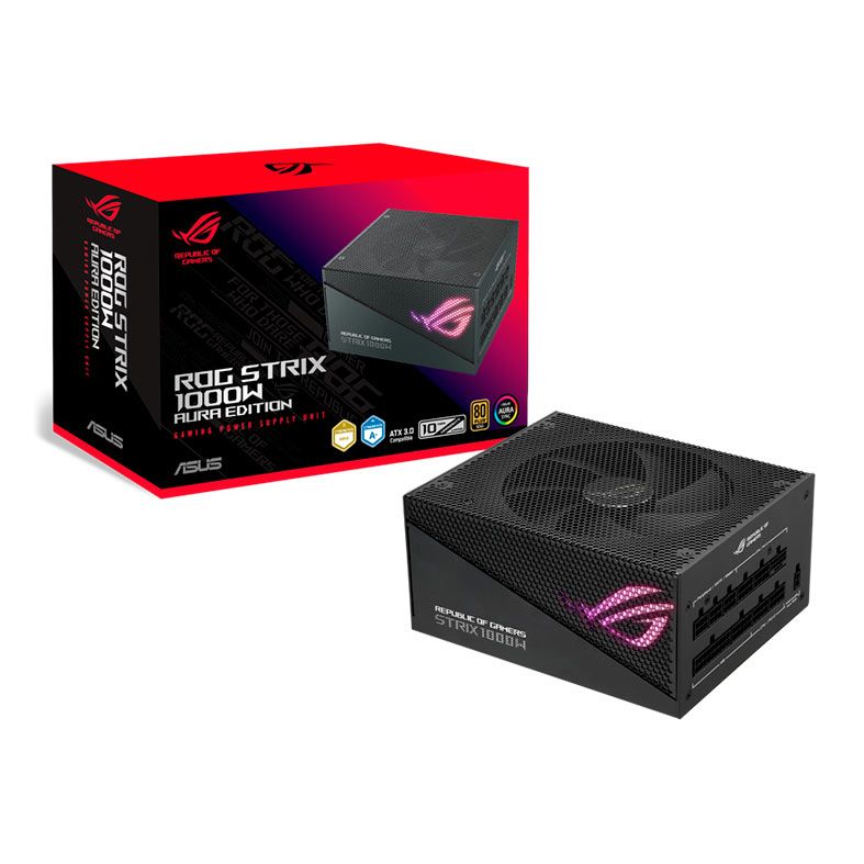 Fonte Asus ROG STRIX Aura Edition, 1000W, RGB, Full Modular, 80 Plus Gold, Preto, ROG-STRIX-1000G-AURA-GAMING