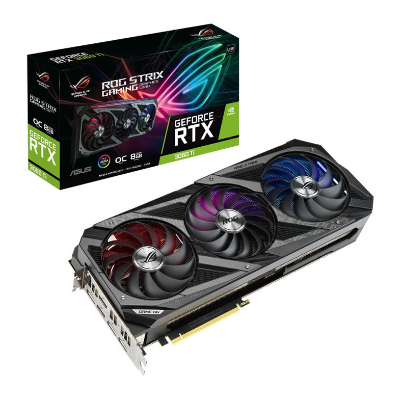 Placa de Video Asus GeForce RTX 3060 Ti ROG Strix OC, LHR, 8GB, GDDR6, 256-bit, ROG-STRIX-RTX3060TI-O8G-V2-GAMING