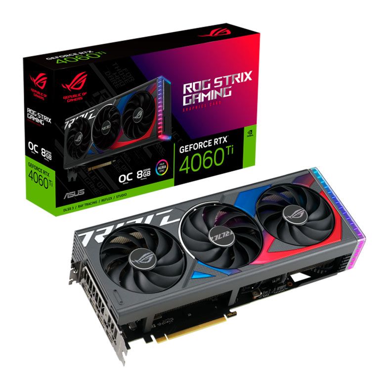 Placa de Video Asus GeForce RTX 4060 Ti ROG Strix Gaming OC, 8GB, GDDR6, 128-bit, ROG-STRIX-RTX4060TI-O8G-GAMING
