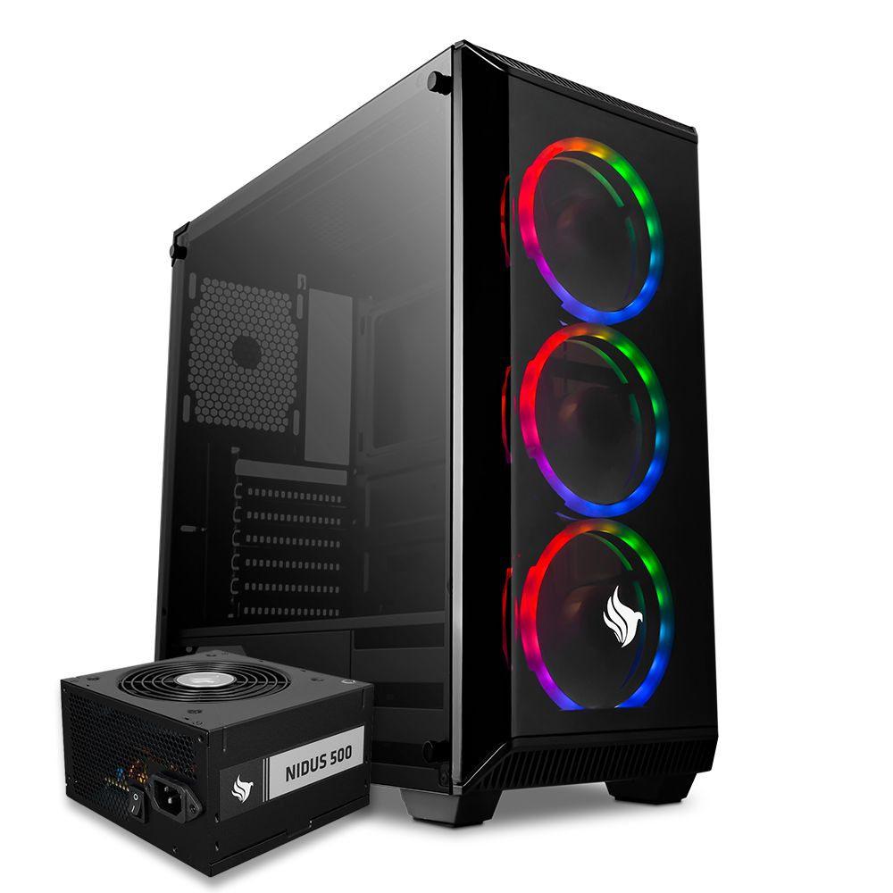 Pichau Kit Upgrade, Gabinete Gamer Pichau Rostock LED RGB + Fonte Pichau Nidus 500W PG-5001-BR-OEM