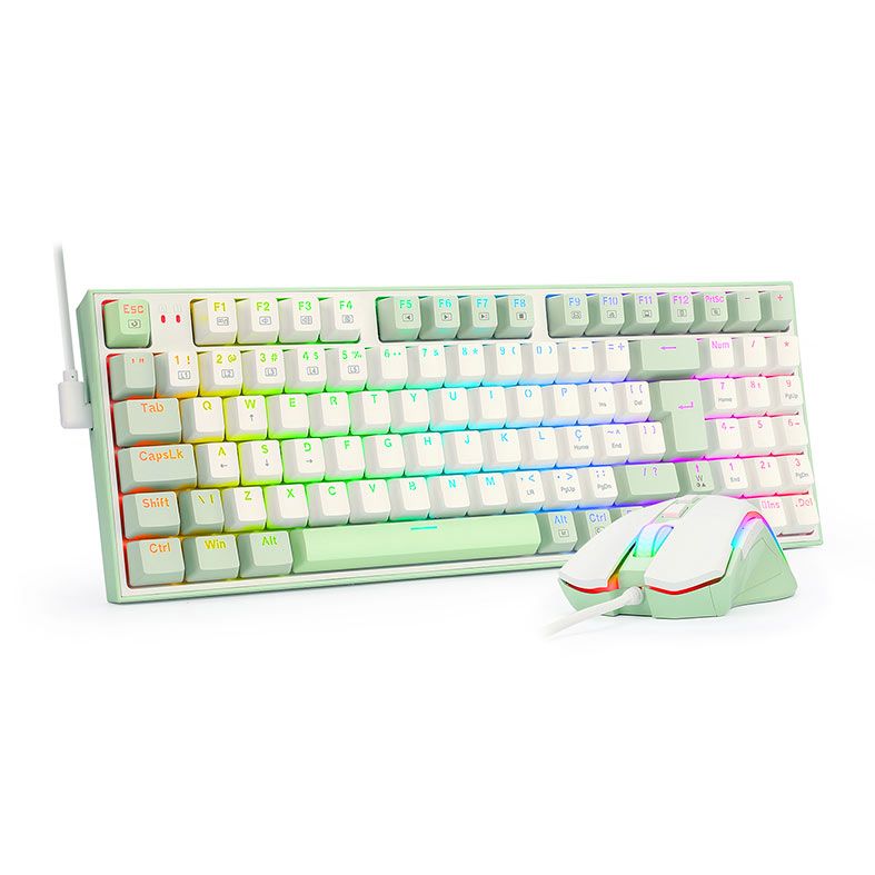 Kit Teclado e Mouse Redragon Ultimate Gaming Ring, RGB, 7 Botoes, 7200DPI, Branco, S134