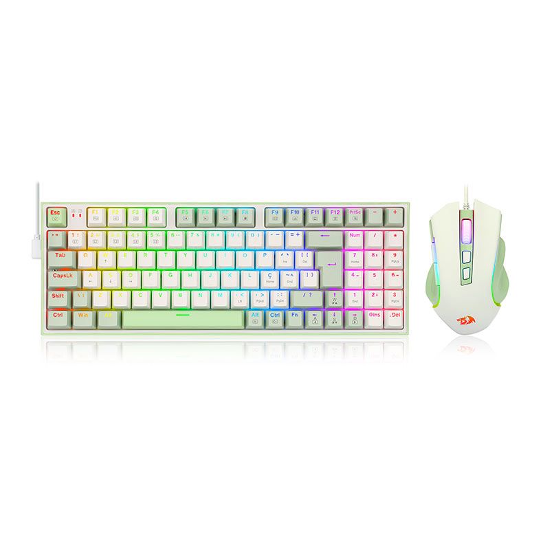 Kit Teclado e Mouse Redragon Ultimate Gaming Ring, RGB, 7 Botoes, 7200DPI, Branco, S134