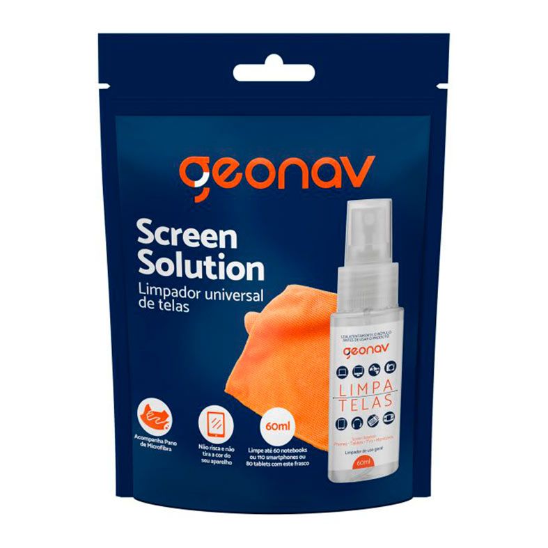 Kit Limpa de Telas Geonav Screen Solution, 60ml, Toalha Microfibra, SC60ML
