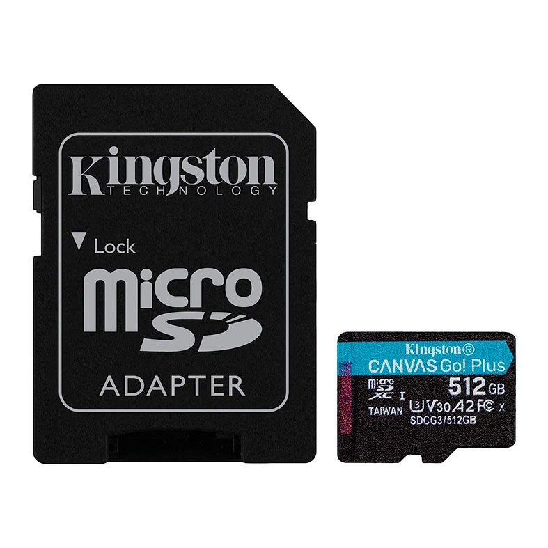 Cartao de Memoria Kingston Canvas Go Plus, 512GB, MicroSDXC + Adaptador, SDCG3-512GB