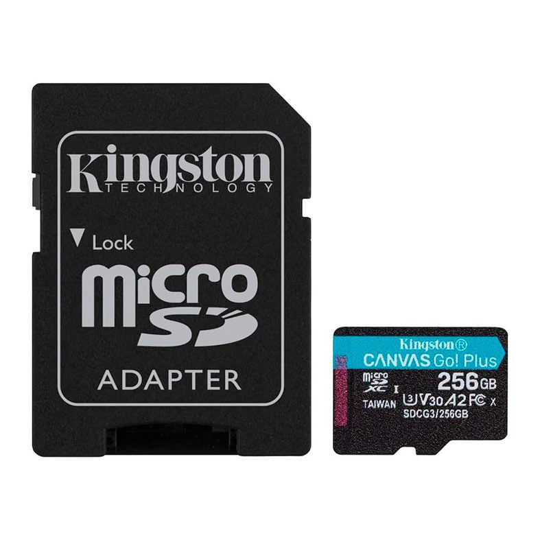 Cartao de Memoria Kingston Canvas Go Plus, 256GB, MicroSDXC + Adaptador, SDCG3-256GB