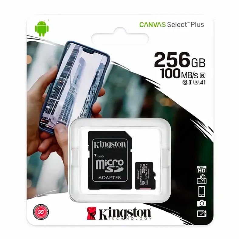 Cartao de Memoria Kingston Canvas Select Plus, 256GB, MicroSDXC A1 + Adaptador, SDCS2-256GB