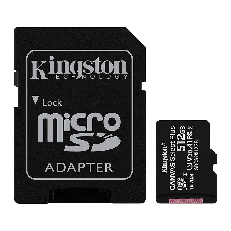 Cartao de Memoria Kingston Canvas Select Plus, 512GB, MicroSDHC + Adaptador, SDCS2-512GB