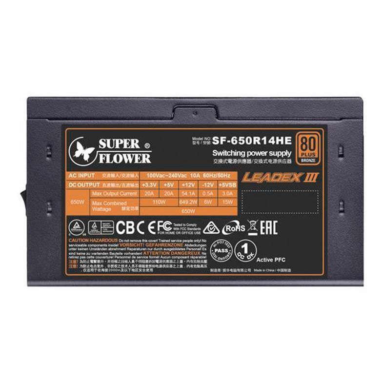 Fonte Gamer Super Flower 650W Leadex III PRO Bronze 80 Plus, SF-650R14HE