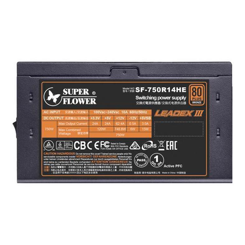 Fonte Gamer Super Flower 750W Leadex III PRO Bronze 80 Plus, SF-750R14HE