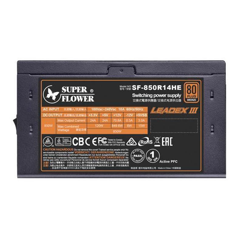 Fonte Gamer Super Flower 850W Leadex III PRO Bronze 80 Plus, SF-850R14HE