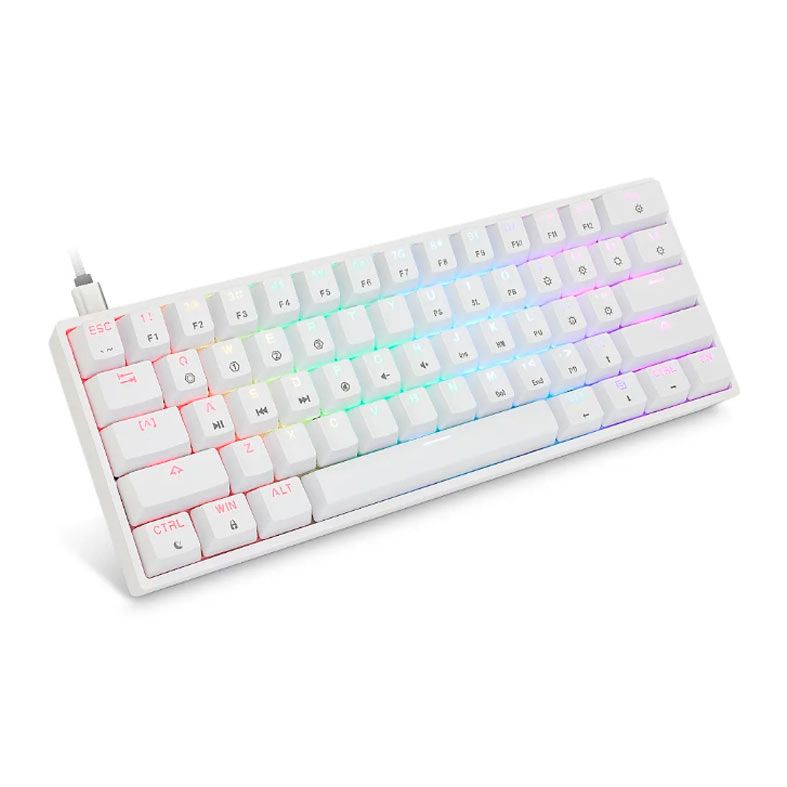 Teclado Mecanico Skyloong GK61, RGB, Switch Optico Marrom, Branco, SKL-GK61-RGB-BW-WH