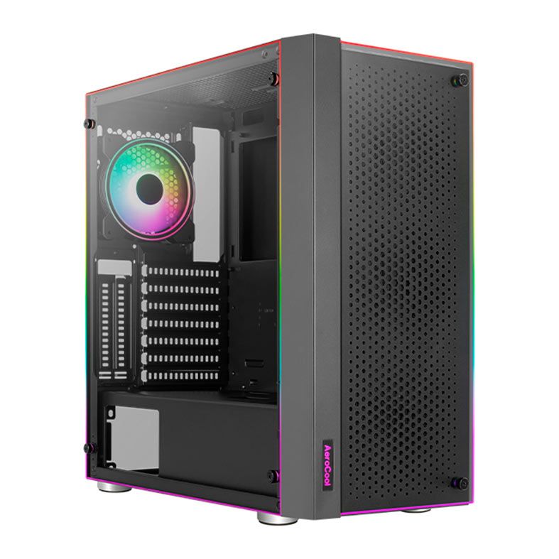 Gabinete Gamer Aerocool Skribble V1, ARGB, Mid-Tower, Lateral de Vidro, Com 3 Fans, Preto, SKRIBBLE-G-BK-V1