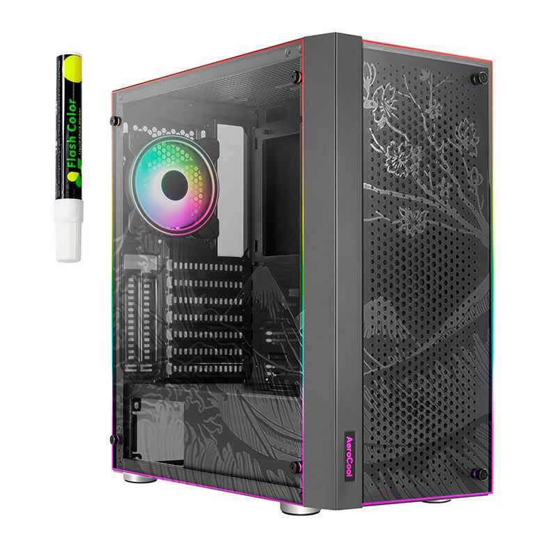 Gabinete Gamer Aerocool Skribble V1, ARGB, Mid-Tower, Lateral de Vidro, Com 3 Fans, Preto, SKRIBBLE-G-BK-V1