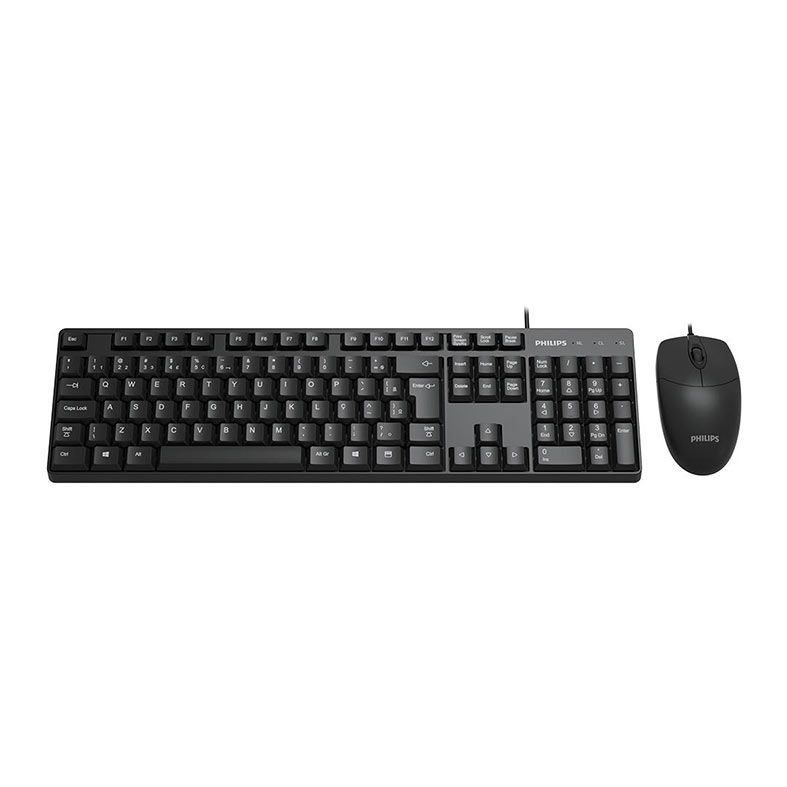 Kit Teclado e Mouse Philips C254, ABNT2, 1000DPI, Preto, SPT6254